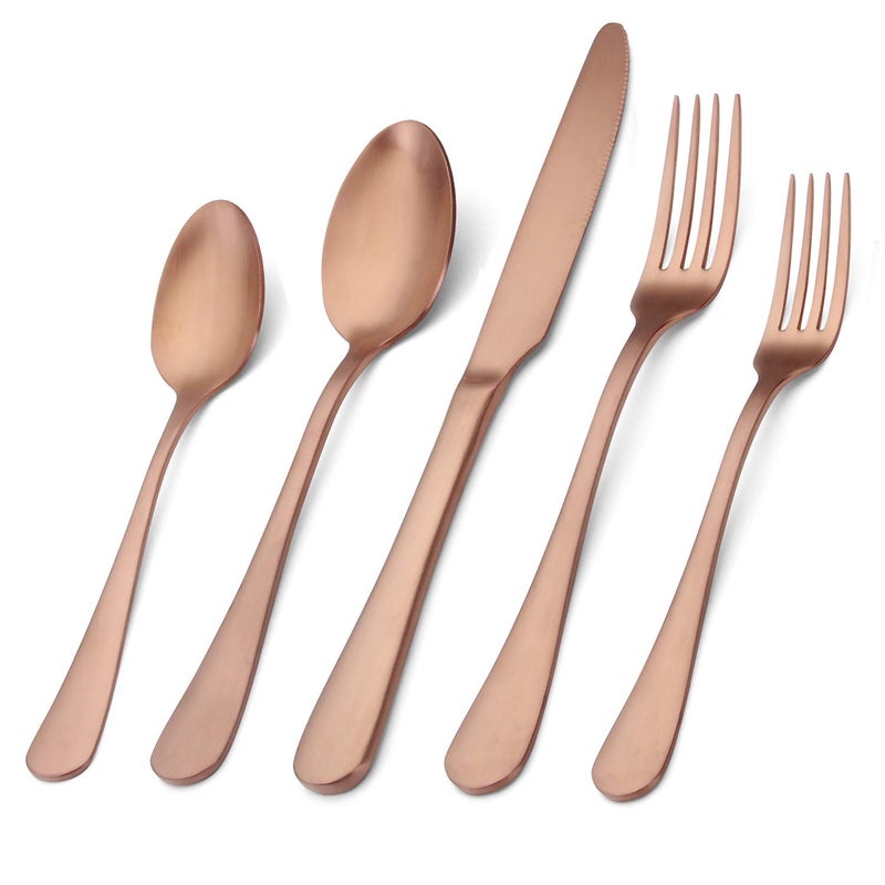 sharecook Matte Rose Gold Silverware Set , Satin Finish 20-Piece Stainless Steel Flatware Set with Round Edge,Kitchen Utensil Set Service for 4 , Dishwasher Safe - Image 1